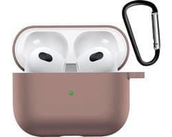 Hoesje - Geschikt voor Apple AirPods 3 - met Clip - Siliconen Hoes - Silicone Case Cover - Beige
