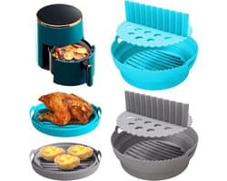 Siliconen vormen voor heteluchtfriteuse - Herbruikbare luchtfriteuse siliconen pot - Opvouwbare anti-aanbaklaag - Ronde luchtfriteuse matten - Met handvat - Airfryer-accessoires - Oven en magnetron - Set van 2