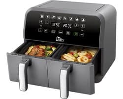 Uten Dubbele Airfryer - Hetelucht friteuse - Airfryer XXL - 2 x 4 liter - 8 Programma's - Dual cook functie - 4 Accesoires - 40 tot 200°C - 1700 watt - Grijs zwart