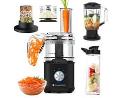 KitchenBrothers Foodprocessor - 5 in 1 Multifunctioneel Model - Hakmolen - Groentesnijder - BPA Vrij - 0,5L - Keukenmachine - Uiensnijder - Zwart