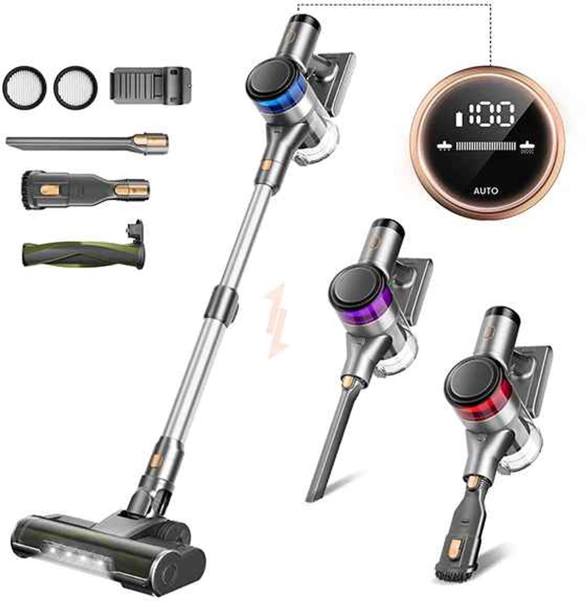 De Warenloods - Draadloze Steelstofzuiger - Handstofzuiger - Kruimeldief - Stofzuiger zonder zak - Op Accu - 1 liter stofbak - 2.8 kilo - Steelstofzuigers - 55 min werktijd - Vacuum Cleaner - Incl. Muurbeugel — afbeelding 1