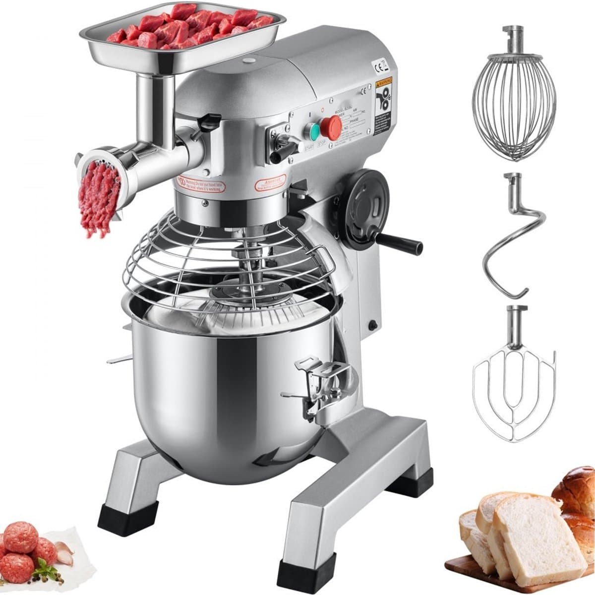 Keukenmachine Keukenmixer - Planetaire deegmixer 19 L - 3 Snelheden - RVS Kom - Veiligheidskap - 4-delige Accessoireset - Voor Horeca — afbeelding 1