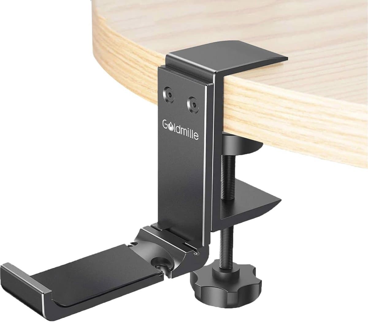 Opvouwbare aluminium hoofdtelefoon standaard met kabelclip en klem voor onder tafel — afbeelding 1