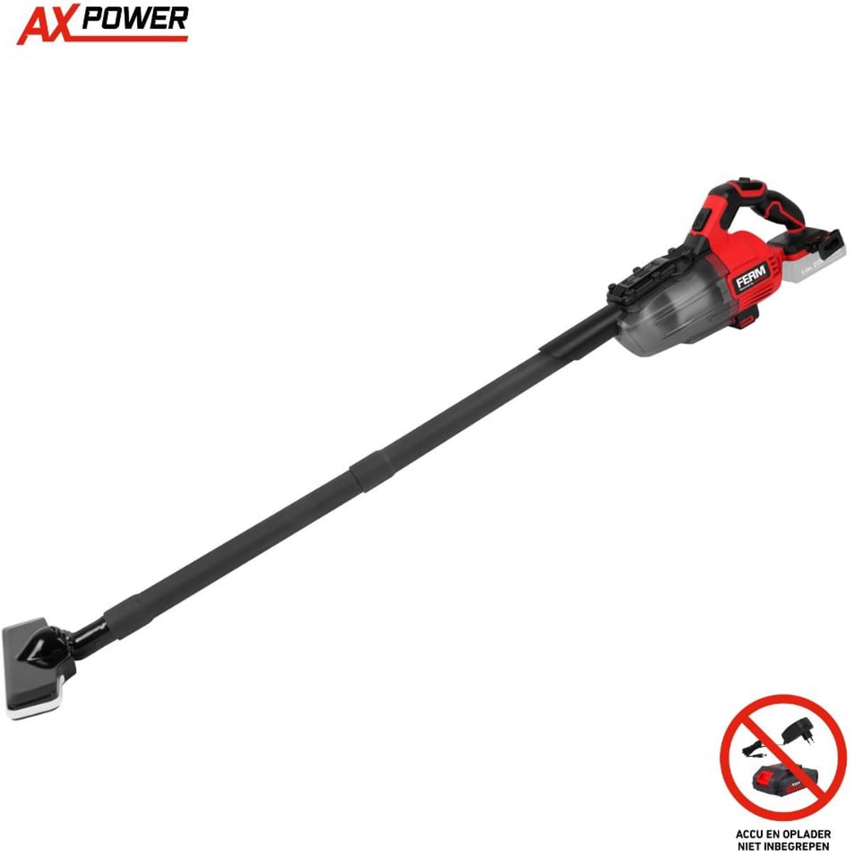 FERM - AX-POWER - VCM1006 - Accu - Klusstofzuiger - Steelstofzuiger - met - Slang - Vloerborstel - Kruimeldief - Spleetmondstuk - 2 buizen - Wandhouder - HEPA filter - 600ml container - 20V - Zonder accu en lader - Draadloze stofzuiger — afbeelding 1