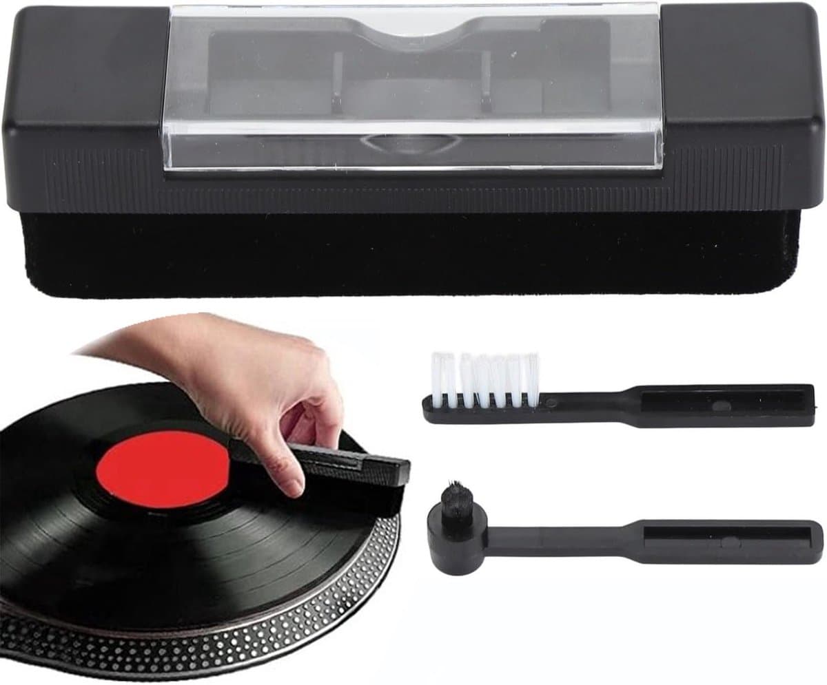 Platenborstel - Premium platenborstel - 2 in 1 Set - Inc. naald- en schoonmaakborstel - Antistatisch - LP Borstel - Soft Brush Record Brush - Vinyl Borstel - Hoogwaardige Platenreiniger - Platenreinigingsborstel - Plaatborstel Van Carbon - Zwart — afbeelding 1
