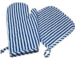 Gadgetpoint - Pannen lappen - Koken en Bakken - Ovenwanten - Hittebestendig Ovenhandschoen - Set van 2 - Blauw met Wit