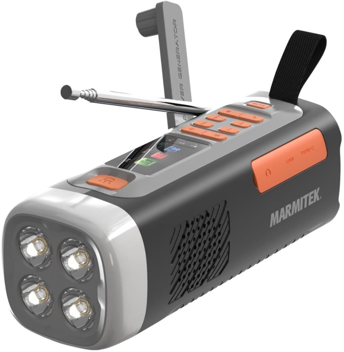Marmitek RESQ 200 Noodradio – opwindbare en solar radio met DAB+, kleurenscherm en 360° LED-licht – Powerbank 4500 mAh (laden met 10W) – Waterbestendig en robuust – SOS-alarm – Ideaal voor camping, outdoor en noodpakket/noodsituaties — afbeelding 1