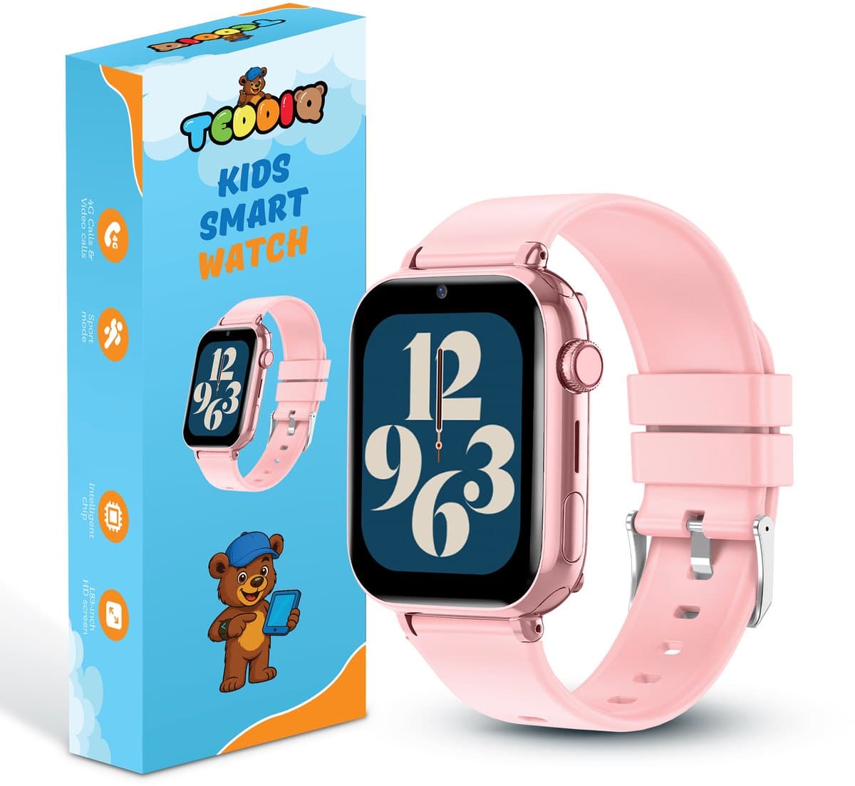 TeddiQ 4G Smartwatch - GPS Kinder Smartwatch - GPS Tracker & Videobellen - Roze - WhatsApp & Spraakmemo’s - SOS knop - Smartwatch Kinderen — afbeelding 1