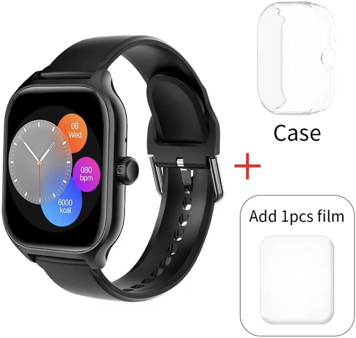 Sjika - Max Smartwatch – Inclusief Hoesje + Screen Protector – ECG, Bloeddrukmeting, SpO2, Hartslag & Slaapmonitor – Fitnesshorloge Voor Android & iOS – Multisport Modes - Zwart - Voor mannen en vrouwen - Perfect cadeau — afbeelding 1