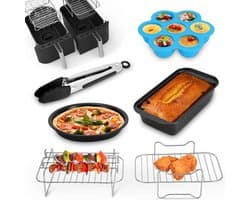 6-delige accessoires voor luchtfriteuse, Gescht voor Ninja Foodi AF300EU, AF400EU, Tower T17088, dubbele luchtfriteuse, 7,6 l / 9,5 l, keukengerei, set met pizza-tablet, metalen broodtrommel