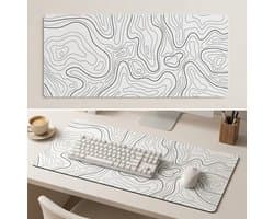 Witte XXL Muismat met Topografisch Design – 80x30 cm – Antislip – Voor Werk & Gaming
