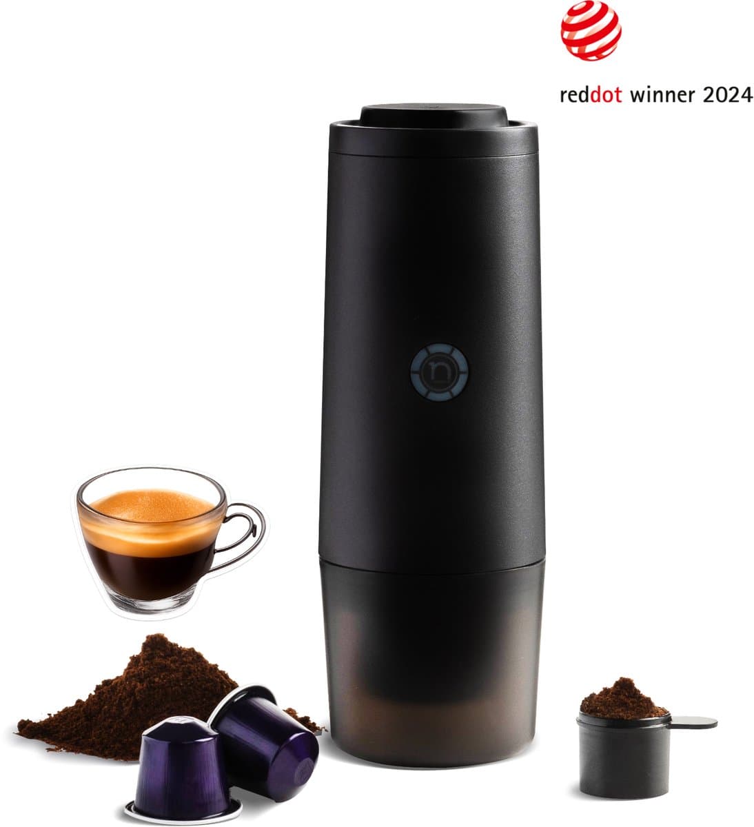 Nomious Prime Brew Draagbare Espressomachine – Zelfverwarmend Koffiezetapparaat voor Onderweg, Camping & Camper – Geschikt voor Nespresso® Capsules en Gemalen Koffie – USB-C Oplaadbaar — afbeelding 1