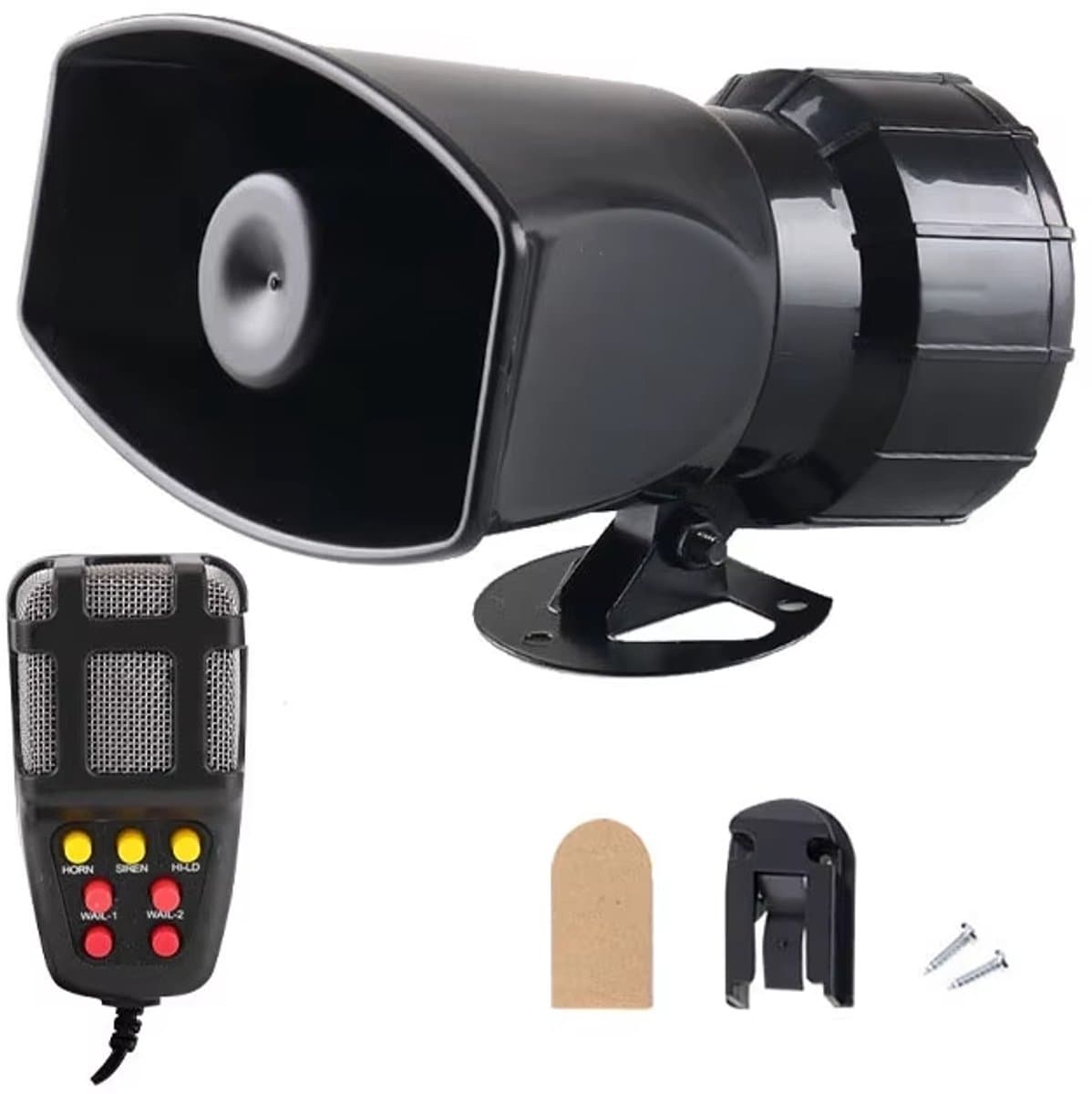 Megafoon 24V 100W met Sirene – 110 dB PA Systeem – 7 Tonen – Autosirene voor Truck, Boot & Noodgebruik – Zwart — afbeelding 1