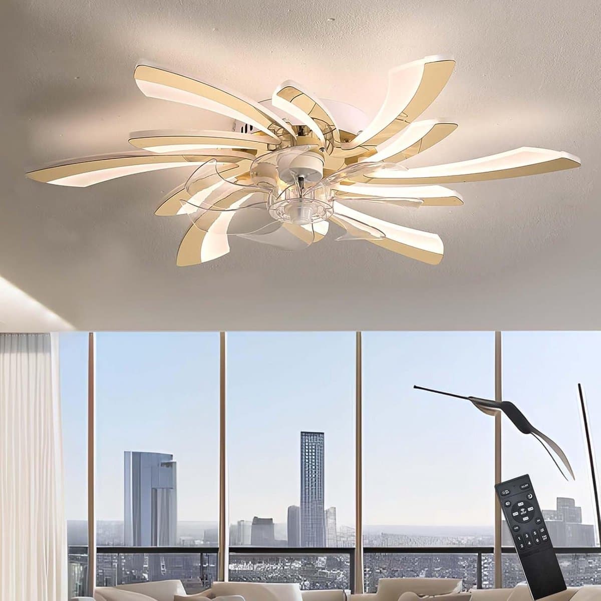 Moderne LED Plafondventilator met Licht, Stil, Dimbaar en Smart, Inclusief Afstandsbediening — afbeelding 1