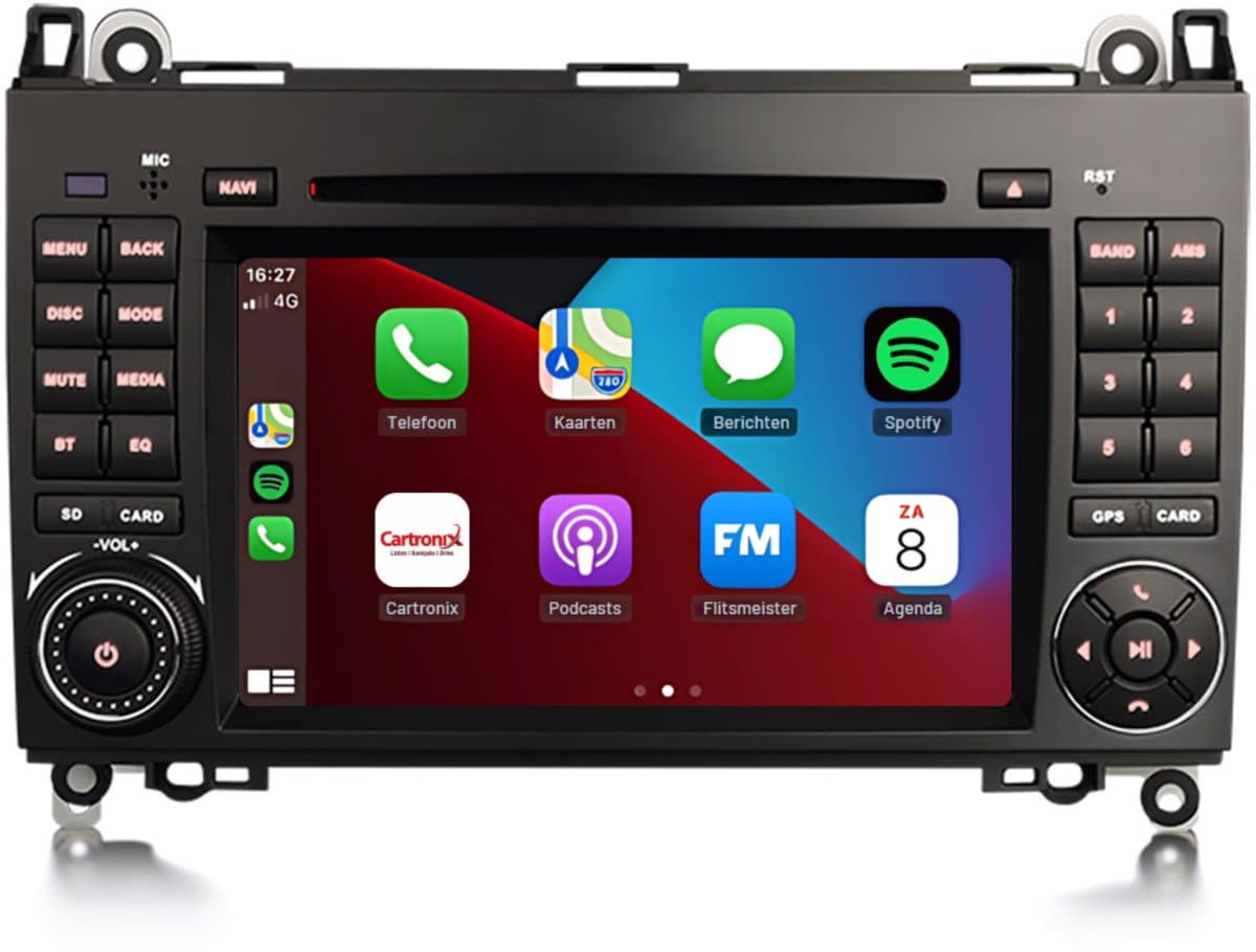 Carplay autoradio voor Mercedes Vito Viano Sprinter | 2004 t/m 2018 | Android 14 | Draadloos Apple Carplay & Android Auto | 4GB + 64GB | 8-Core processor | Cartronix | 2025 model |2003 2004 2005 2006 2007 2008 | Bluetooth & Wifi — afbeelding 1