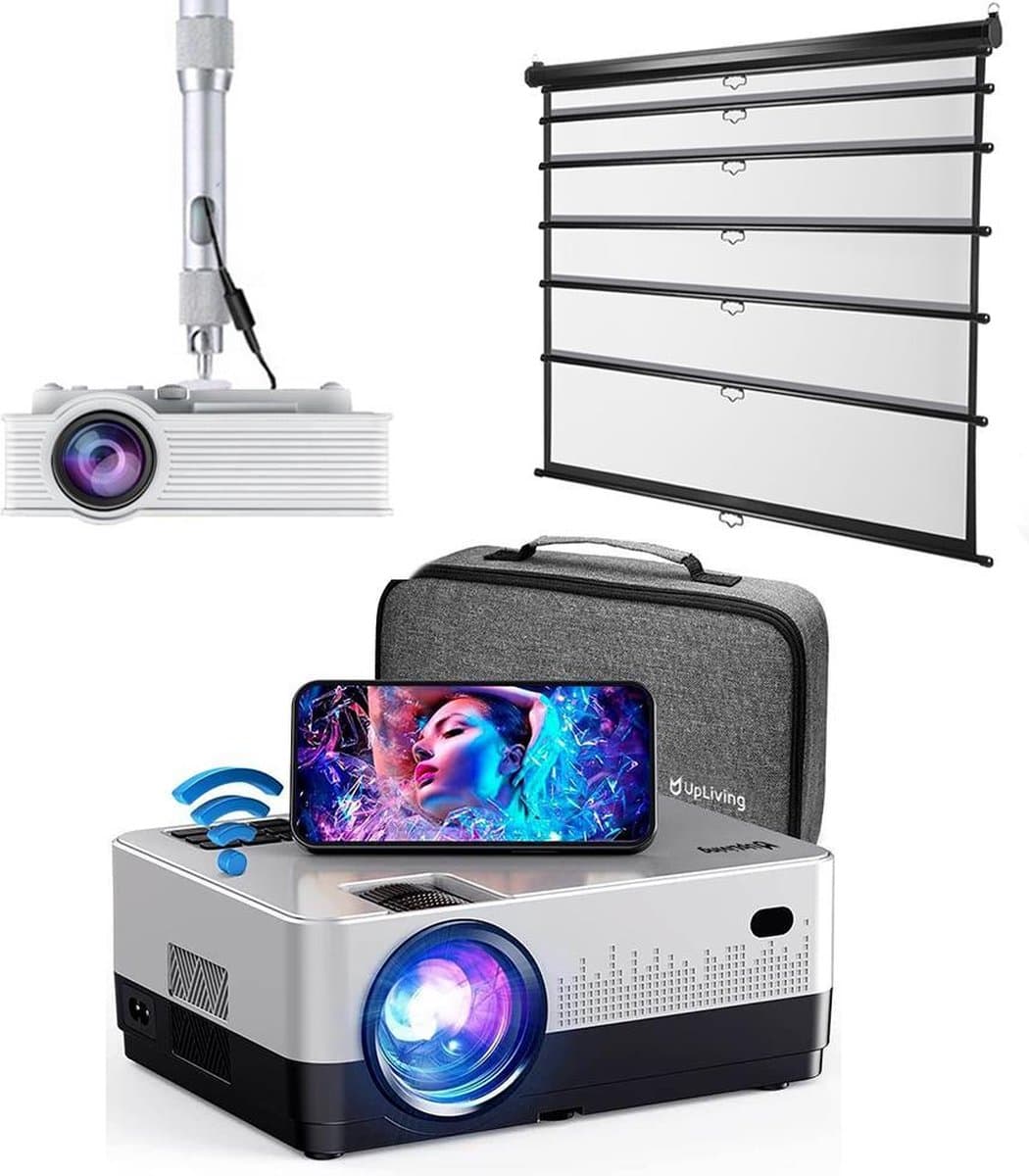 UpLiving® Thuisbioscoop set | Behuizing Zwart en 236cm Breed | 100 inch 16:9 | UpLiving™ LCD Mini Beamer met WiFi | UpLiving™ Beamerbeugel | UpLiving™ handmatig projectiescherm | Surround set Home Cinema | Projector | Mini beamer | Filmpakket — afbeelding 1