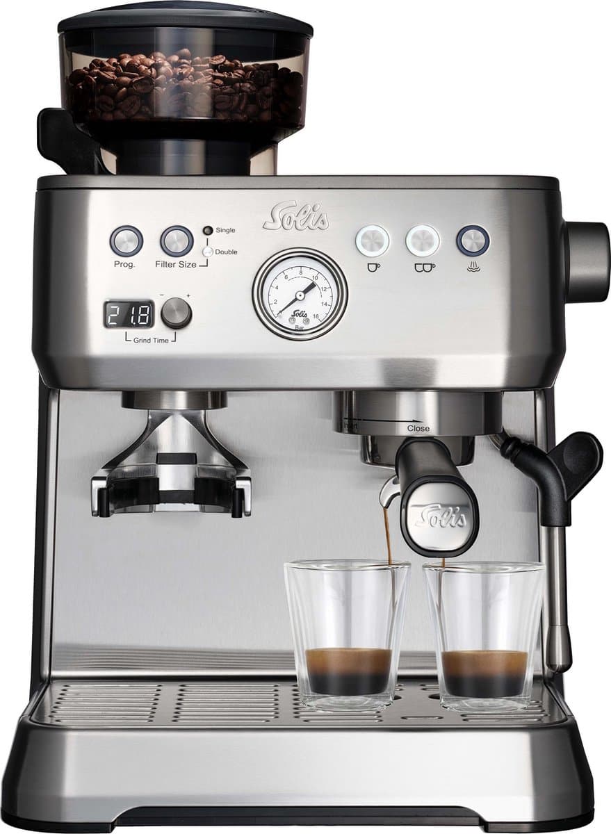 Solis Grind & Infuse Perfetta 1019 Pistonmachine met Bonenmaler - Met Stoom- & Heetwaterfunctie - Voorbrouwfunctie - Gebruiksklaar in 45 Seconden - Energiebesparend - Zilver — afbeelding 1