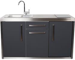 Minikeuken BeNeLux Stengel MO150 S voorgemonteerde metalen outdoor keuken met koelkast - inductie kookplaat - water en electriciteits aansluiting inclusief alle toebehoren - Lei Grijs