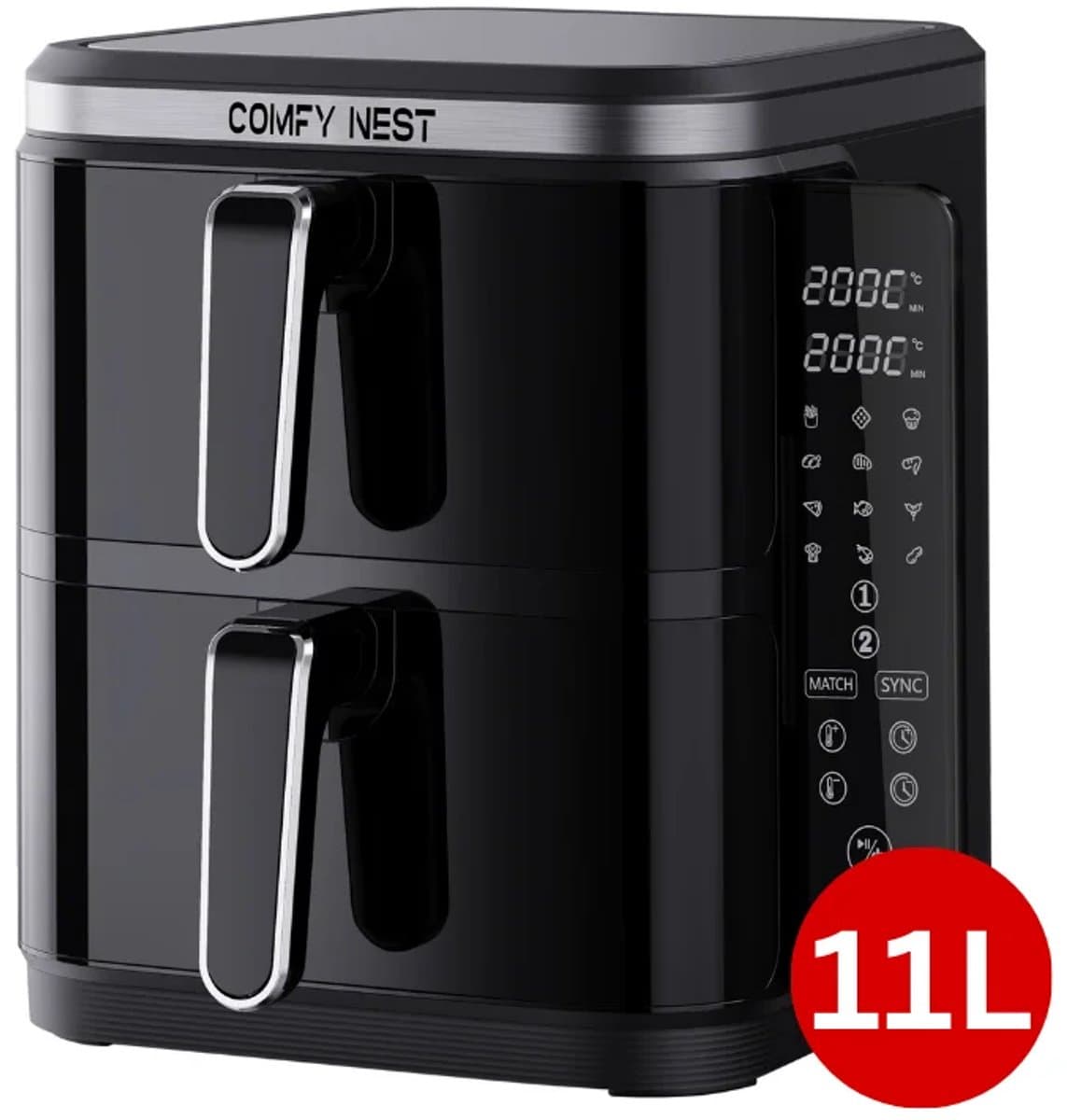 Comfy Nest CN-06177 - 2800W Airfryer - 11L - Dubbele Mand - Digitaal Opvouwbaar Zijpaneel — afbeelding 1