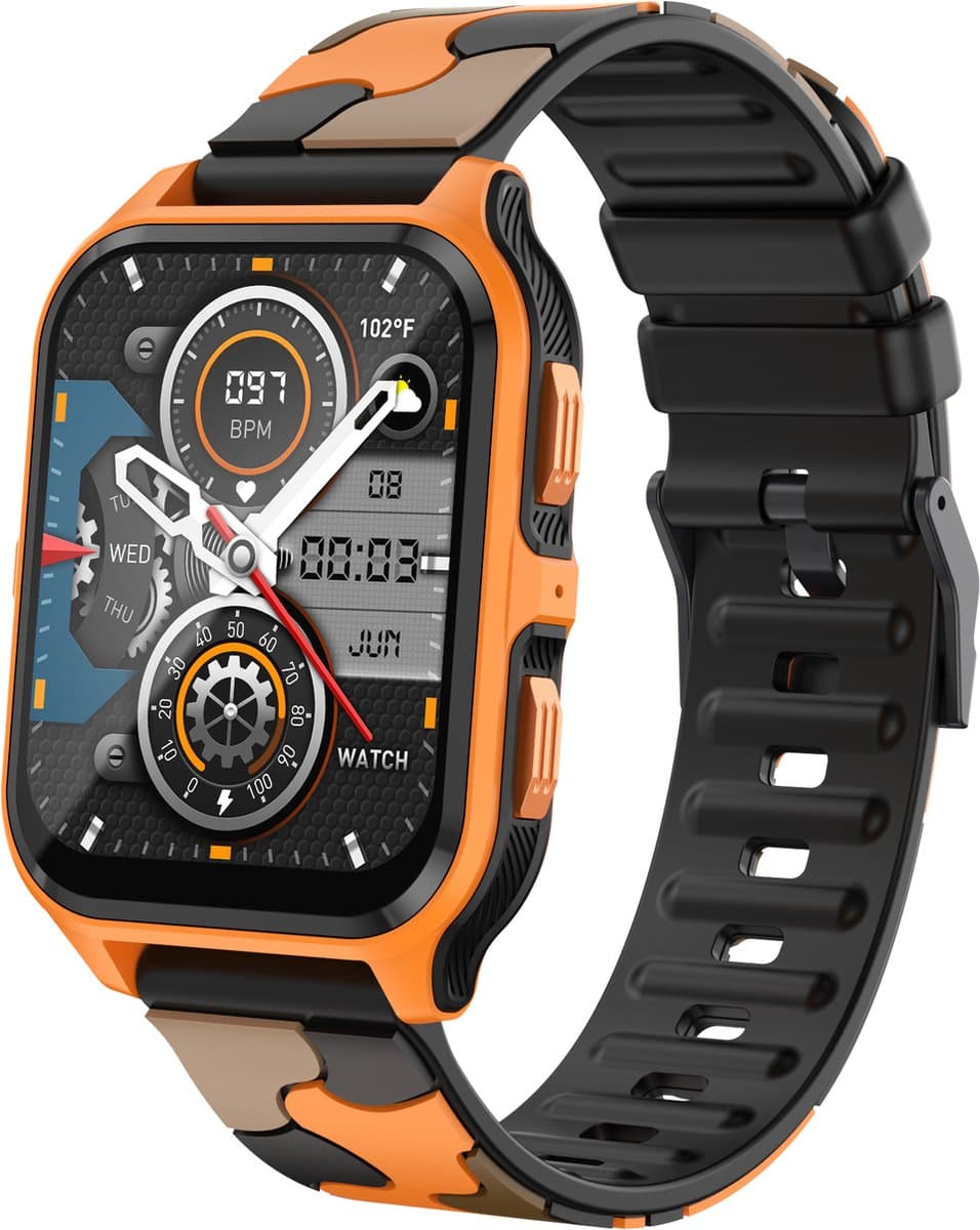 Knobbout 1.83" Outdoor Smartwatch – Sporthorloge - Bluetooth belfunctie - Sportgegevens, calorieën, bloeddruk monitoring– Slaapcoaching -7-10 dagen batterij-Android en iOS- Oranje — afbeelding 1