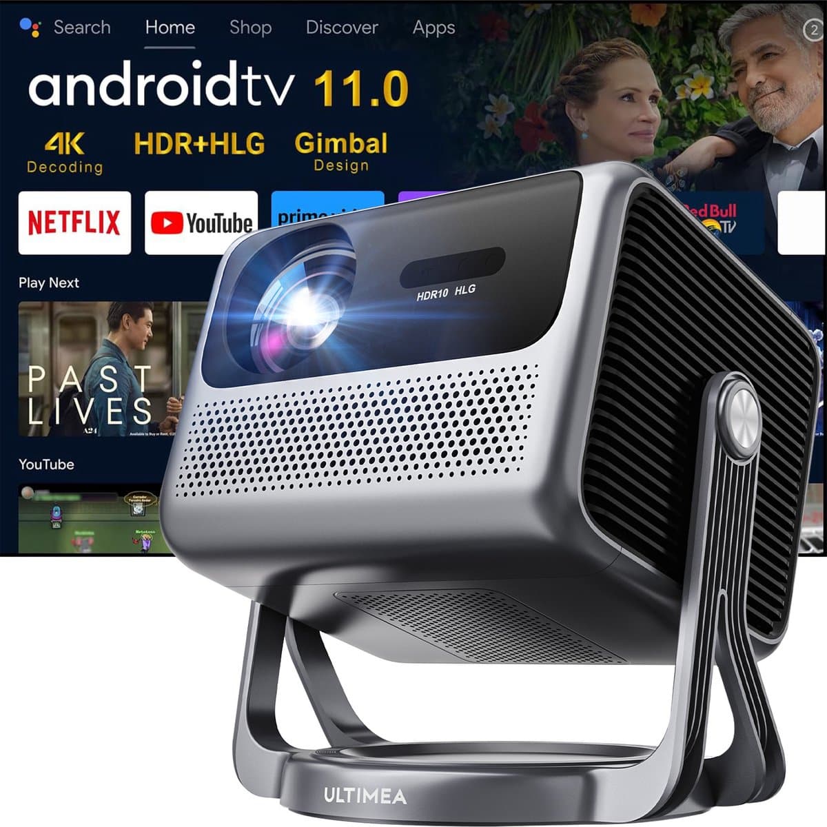 ULTIMEA Smart Beamer met Android TV 11.0 en Netflix, 600 ANSI HDR HLG, 90° Gimbal — afbeelding 1