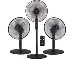 AirKing 3-in-1 Statiefventilator met afstandsbediening – Energie Zuinige Ventilator Staand met 3 Snelheidsstanden - Koelventilator met Timer en Nachtstand voor Optimale Verkoeling - Zwart