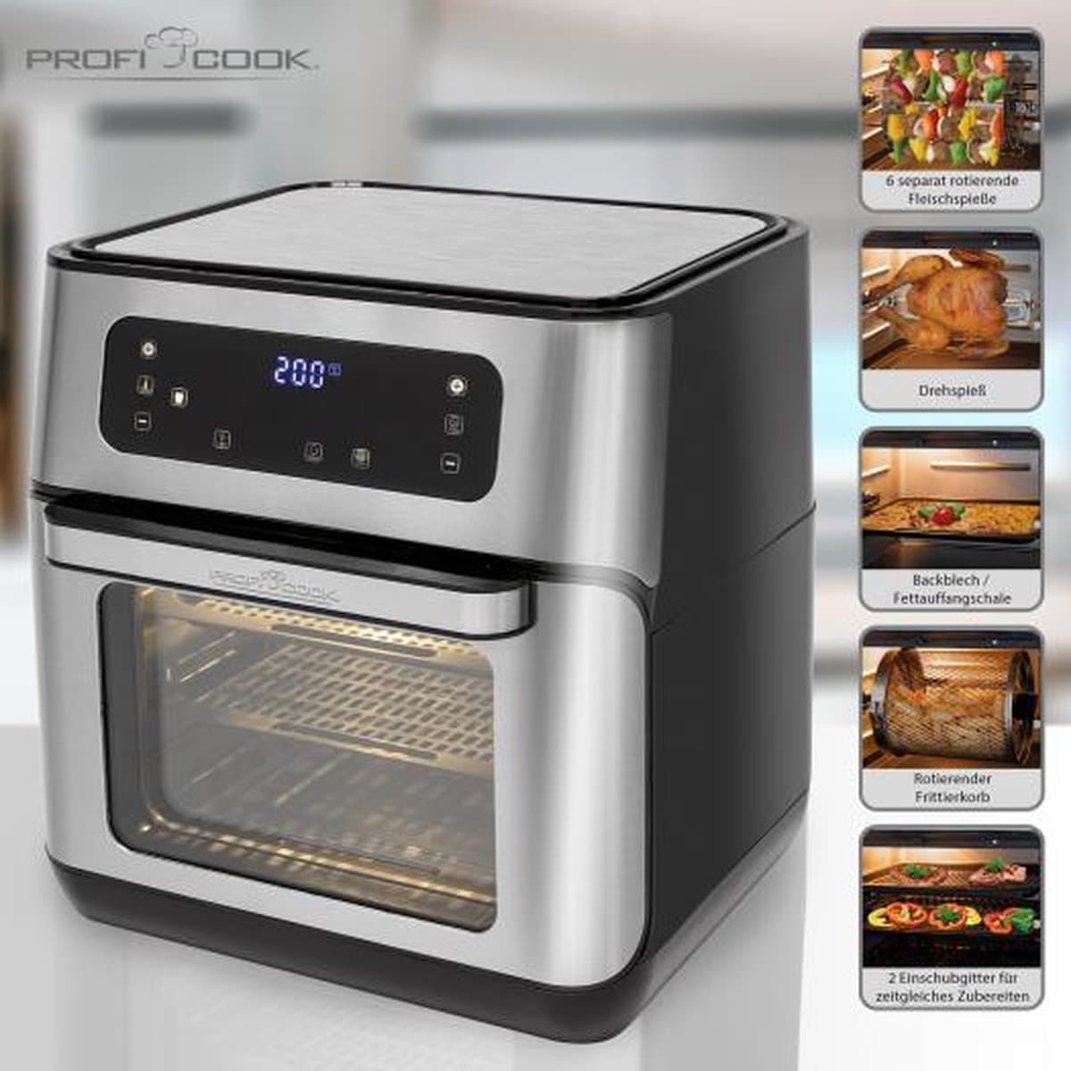 ProfiCook FR 1200 H - Hetelucht friteuse - 11 liter - draaispit — afbeelding 1