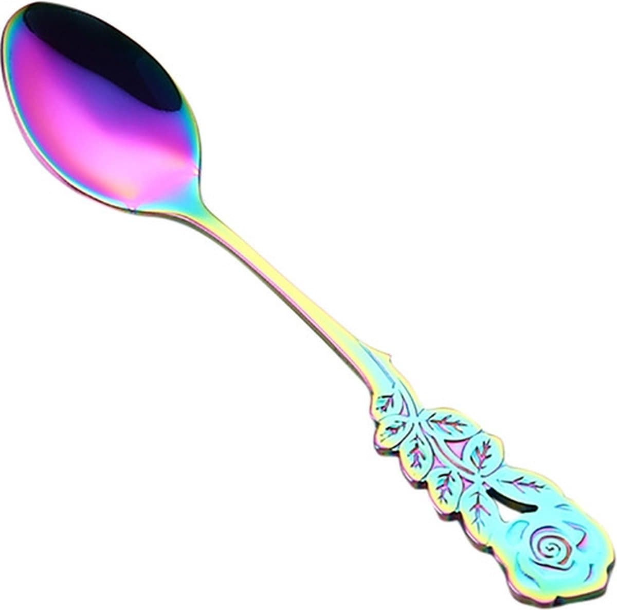 Kleine mini roestvrij stalen roos bloem koffielepel snaarlepel theelepel theelepel dessertlepel lange steel servies (veelkleurig) — afbeelding 1