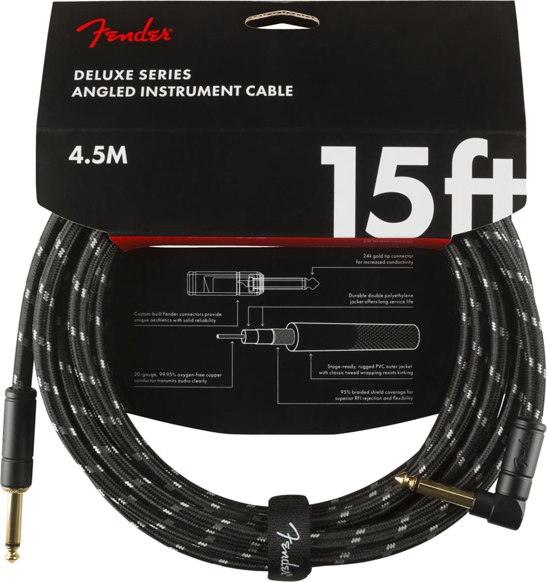 Fender Deluxe Series Instrument Cable S>A 4.5m (Black Tweed) - Instrumentenkabel — afbeelding 1