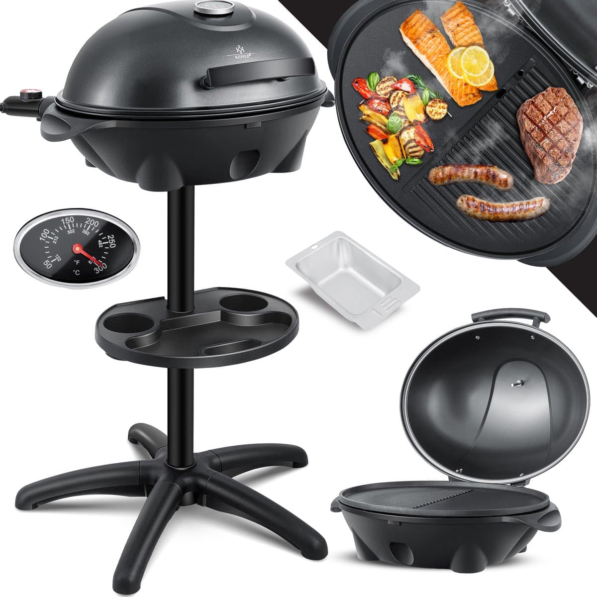 KESSER® Elektrische Barbecue XXL 2in1 Tafelgrill 2400W - Staande BBQ Grill met deksel en Thermometer Grillplaat - Zwart — afbeelding 1