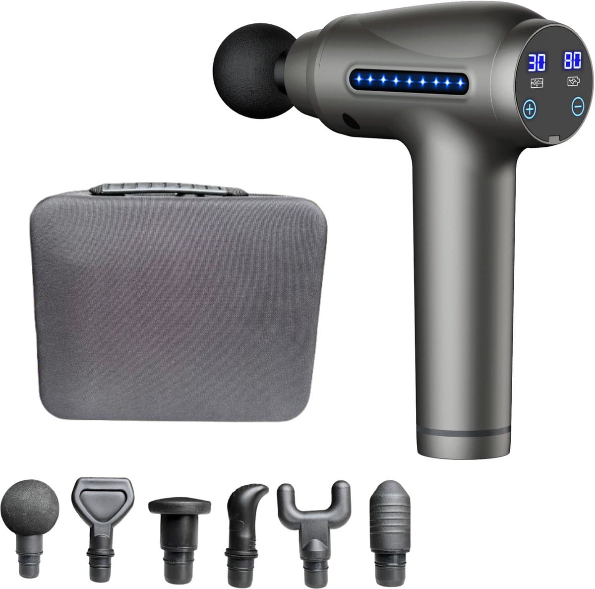Massage Gun PRO – 6 Kopstukken – Stil – Draagbaar – LED Touch Display – Spiermassage – 30 Snelheden – Triggerpoint Therapie – Oplaadbaar – Inclusief Opbergcase — afbeelding 1