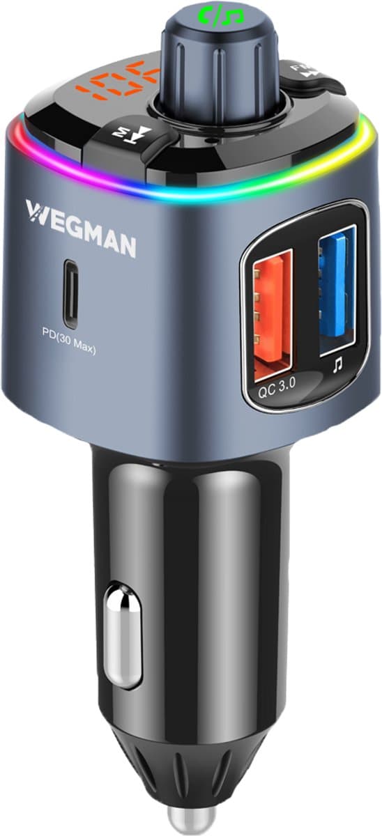 Wegman Bluetooth FM Transmitter - Carkit - Handsfree Bellen Auto - 30W Autolader USB C - Bluetooth Adapter Auto - USB Stick — afbeelding 1