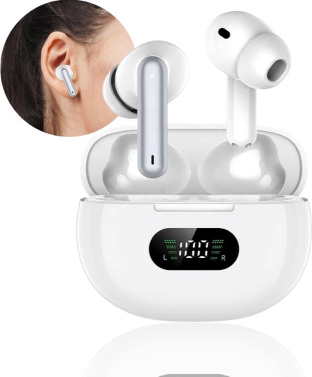 Soundvibe® Earbuds max - Draadloos Met Noice Cancelling - Wit - Bluetooth Oordopjes - Noice Cancelling Hoofdtelefoon - Draadloze Oordopjes - Wireless Earphones - Oortjes Draadloos — afbeelding 1