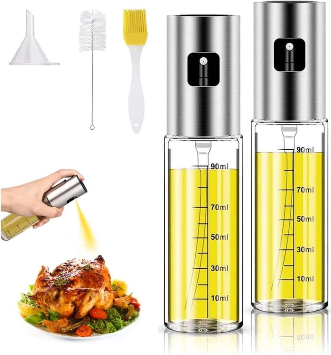 Olieverstuiver voor koken, 2-Stuks olijfolieverstuiver, olieverstuiver voor keuken, draagbare keukengadget voor airfryer, bakken, salade, grillen, braden, olijfolie-dispenserset — afbeelding 1