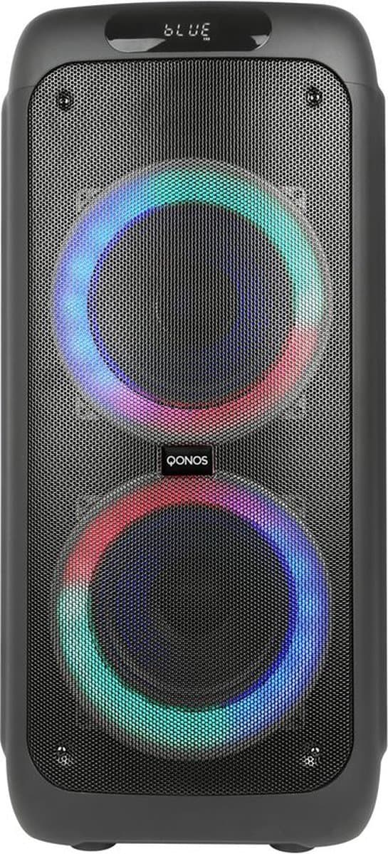 Qonos Bluetooth Speaker Partybox - Draadloos - 1 Microfoon - LED Verlichting - Karaoke - Radio - 120W - Zwart — afbeelding 1