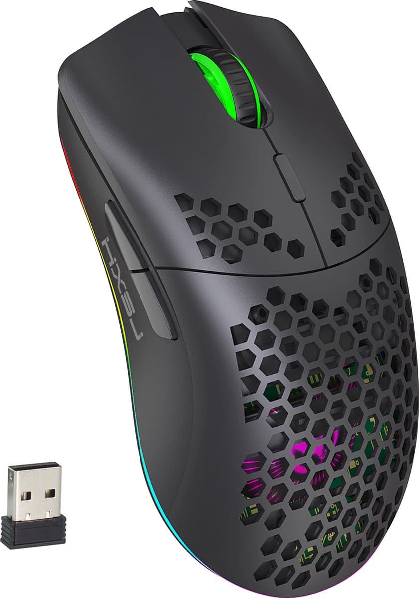 HXSJ T66 - Draadloze Gaming Muis - Computermuizen - Ultra licht - RGB Verlichting - Zwart — afbeelding 1