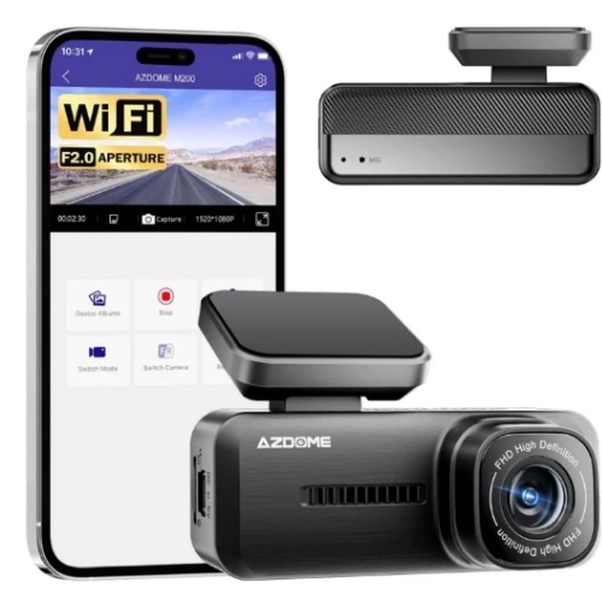 Azdome M200 smart dashcam voor auto 1080P Full HD- WiFi- APP- G-Sensor- kleur zwart — afbeelding 1
