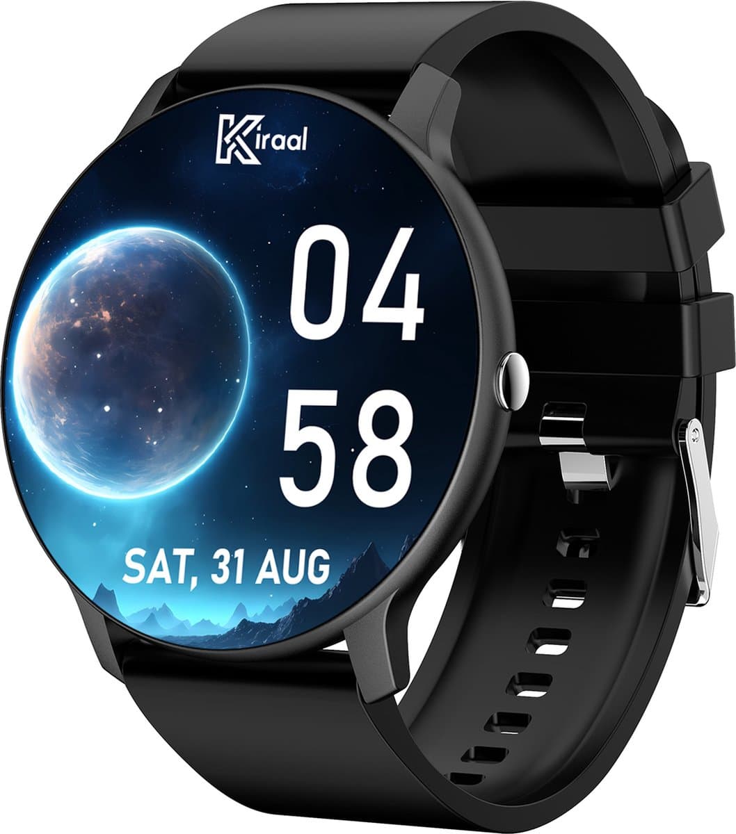 Kiraal Fit 5 - Smartwatch dames - Smartwatch Heren - Stappenteller - Full Screen - Fitness Tracker - Activity Tracker - Smartwatch Android & IOS - Zwart — afbeelding 1