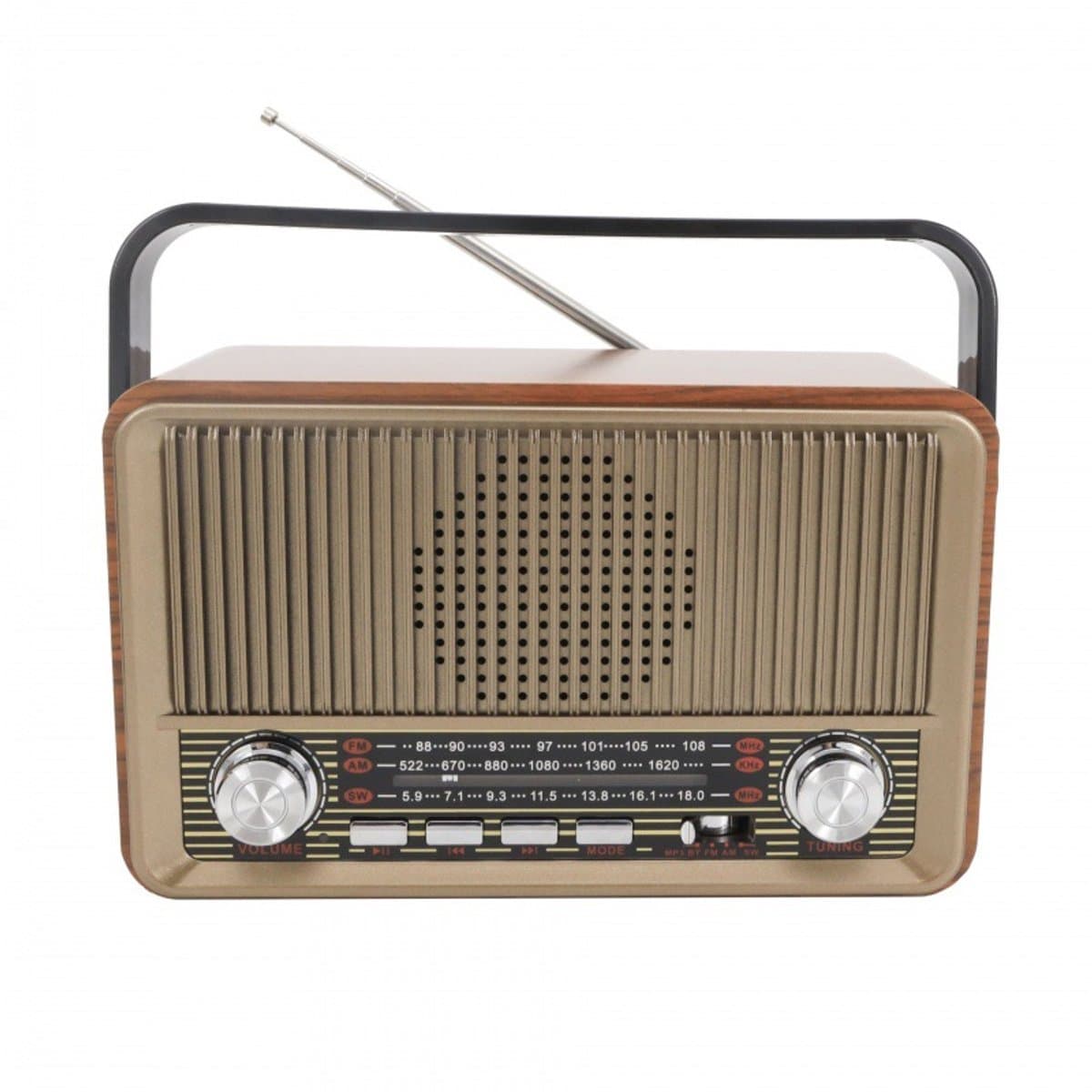 Vintage Draagbare Radio - Retro AM/FM/SW Radio met Bluetooth - 1800 mAh Oplaadbare Batterij - Draagbare Werksite en Camping Radio met USB, TF en AUX - Grote Knoppen voor Senioren - Koffie — afbeelding 1