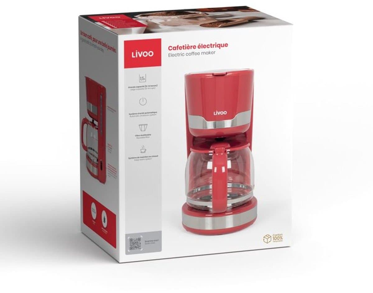 Livoo – DOD201RC – Filterkoffiezetter – 1,5 l – druppelstop — afbeelding 1
