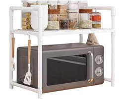 Magnetronstandaard - Keukenrek - Keuken organiseren - Dubbellaags met haken - Vergroot ruimte - Twee bloemen