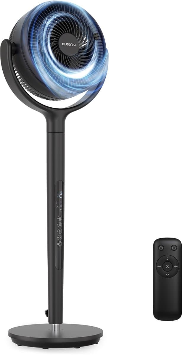 Auronic Statiefventilator - Staande Tafel en Vloerventilator - 12 Standen en Timer - Luchtkoeler - Stil - Met Afstandsbediening en Display - Fan - Zwart — afbeelding 1