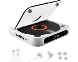 CD Speler - Draagbare Bluetooth-cd-speler met USB-C-snelladen - Ultradun en compact - Ondersteunt CD/CD-R/CD-RW/MP3/WMA-formaten - Geschikt voor zowel reizen als thuisgebruik - 3.5 MM AuxIngebouwde speaker - Met oortjes en datakabel - 2000mah