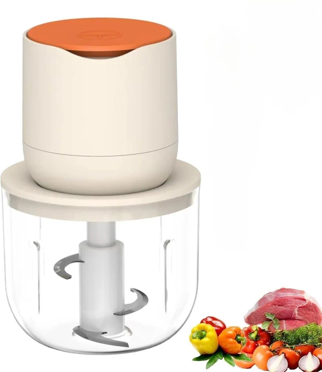 Deze groentesnijder, snoerloze elektrische keukenmachine en miniblender wordt geleverd met een glazen kom van 600 ml en kan worden gebruikt voor het verwerken van vlees, groenten, uien, knoflook, fruit en noten. — afbeelding 1