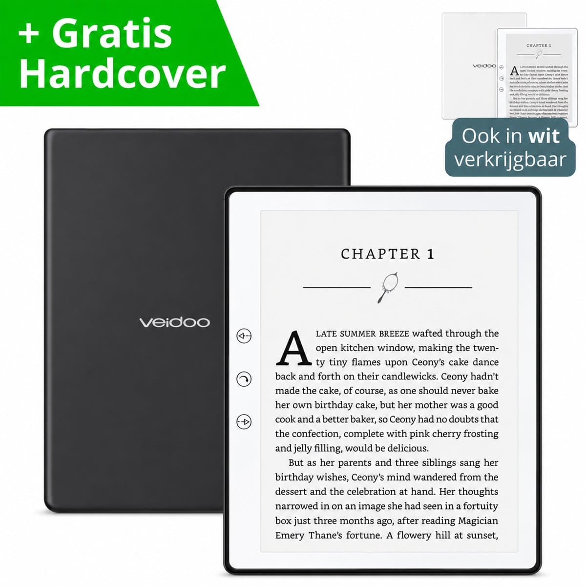 Haussgoods E-Reader – 6 inch E-Ink Ebook Reader – Bluetooth – EPUB/PDF/TXT – Met Harde Cover & Stretch Band – Zwart — afbeelding 1