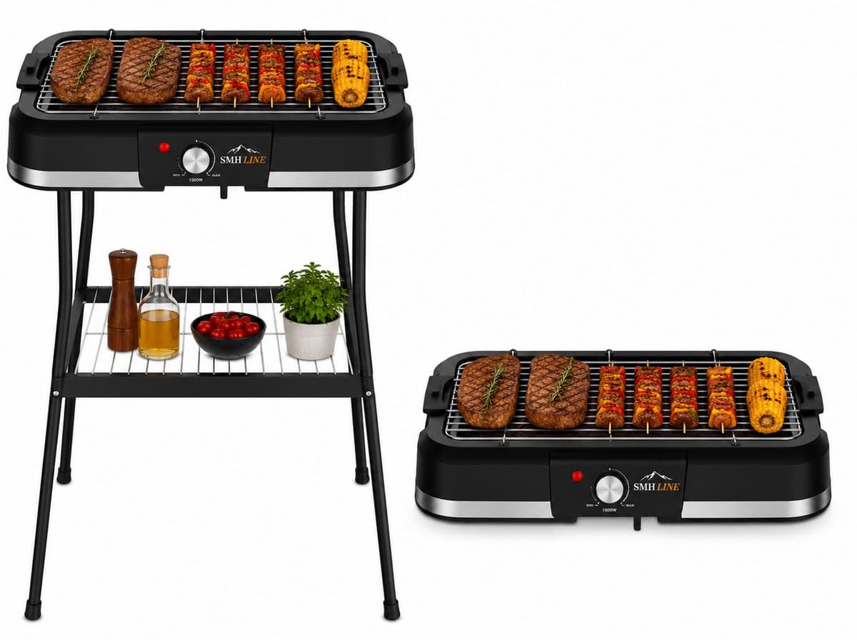SMH LINE® Elektrische BBQ - Staand en Tafelmodel Barbecue - 40x25cm - Tafelbarbecue - 2000W - Zwart — afbeelding 1