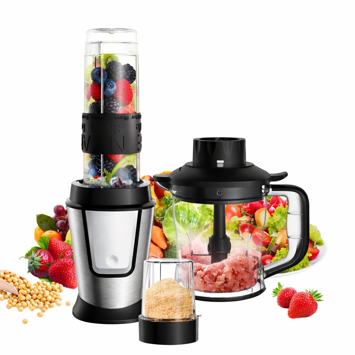 Allero Keukenmachine - Multifunctionele Keukenmachine - Hakmolen - Blender - Juicer - Mixer - 3-in-1 - 700W - 1,2L - Beker — afbeelding 1