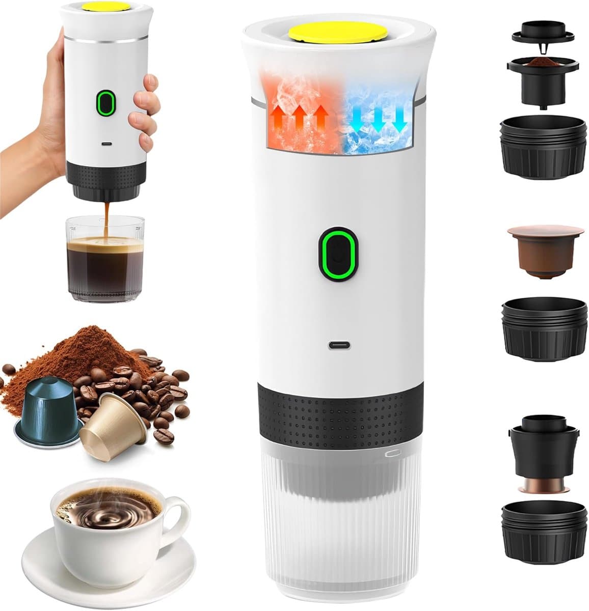 Draagbare 3-in-1 koffiezetapparaat voor camping, auto en thuis — afbeelding 1