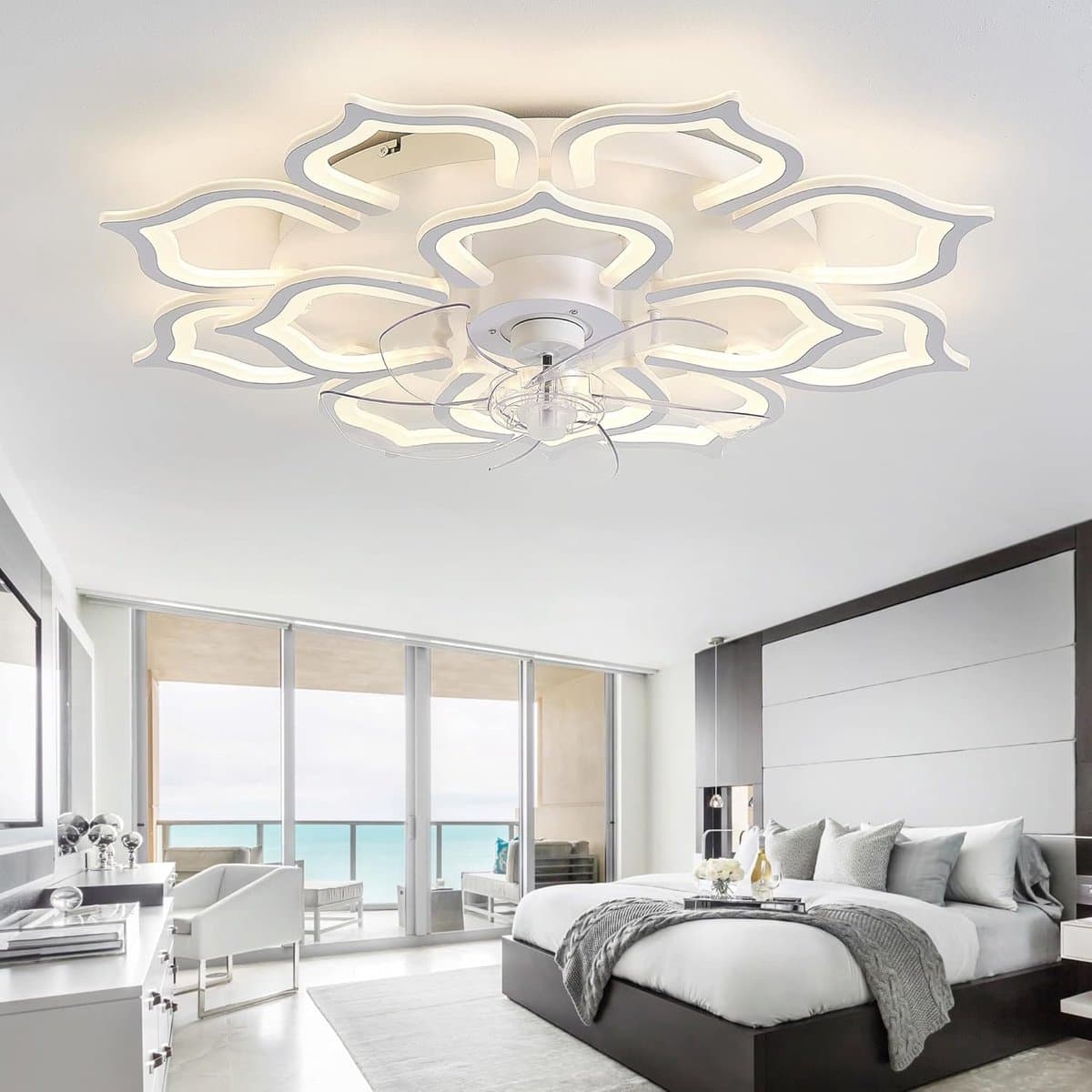Plafondventilator Met Licht - Kroonluchter Ventilator - Verkoeling en Verlichting - Bloemvormig Design - 65CM - Zwart — afbeelding 1