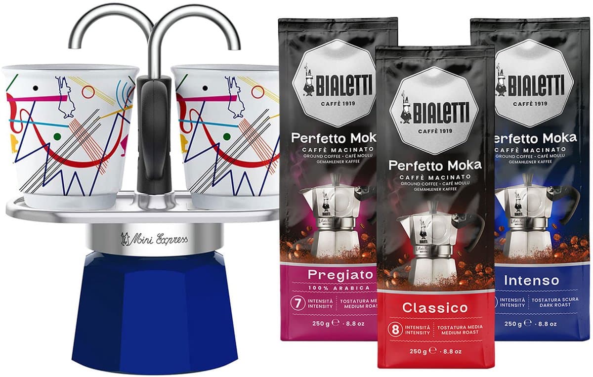 Bialetti Mini Express Kandinsky + Bialetti Koffiepakket 3 x 250gr — afbeelding 1